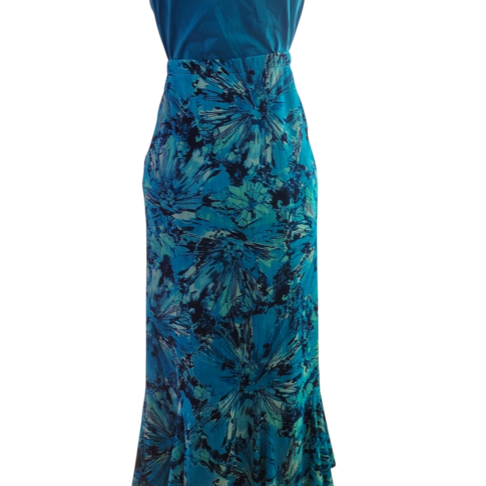 Blue Teal Floral Maxi Skirt